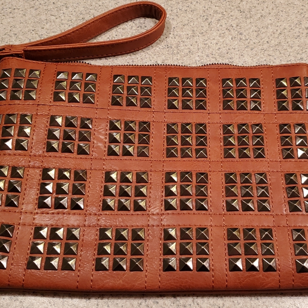 Fun large studded leather clutch wristlet NWOT Trunk Club
